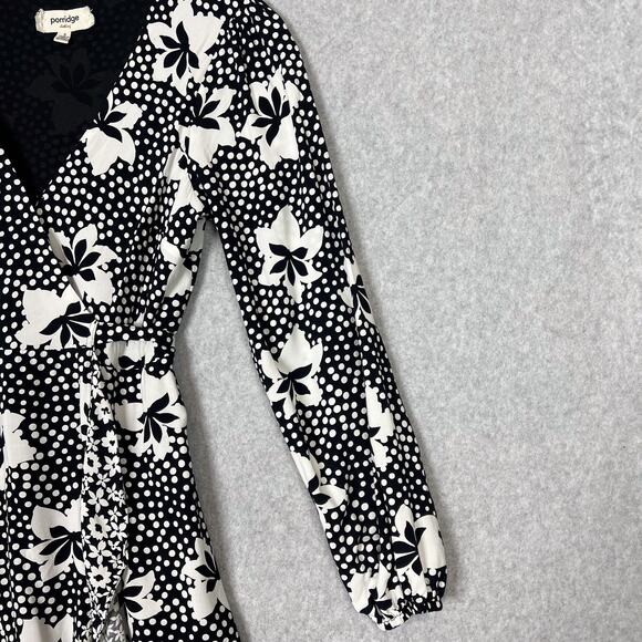 Anthropologie Porridge Black White Floral Amity Wrap Dress Size Small - Picture 4 of 10